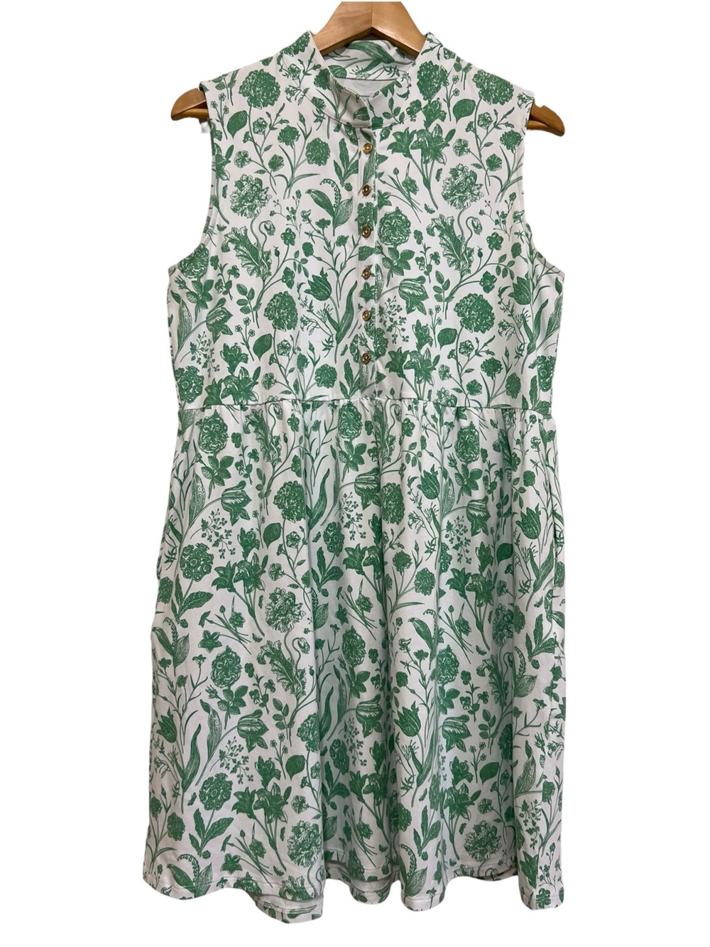 Duffield Lane Green Botanical Floral Sleeveless Dress Size Large